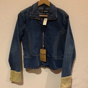 NWT fitted denim jean jacket zipper corduroy cuffs